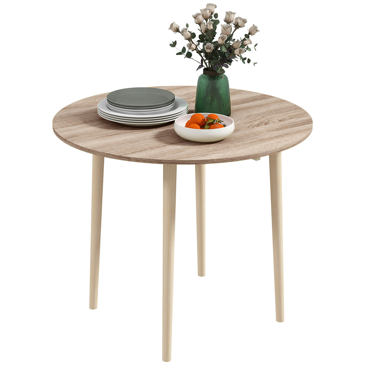 HOMCOM Klappbarer Esstisch 2 Klappen - runder Tisch ausziehbar - wenig Platzbedarf mit Holzbeinen Ø89 x 73,5H cm
