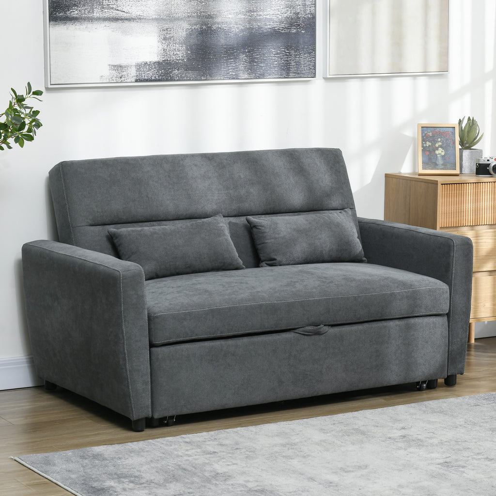 HOMCOM Schlafsofa, 2-Sitzer, ausklappbar, bis 200 kg, Holzrahmen, 155x90x88,5cm, Dunkelgrau