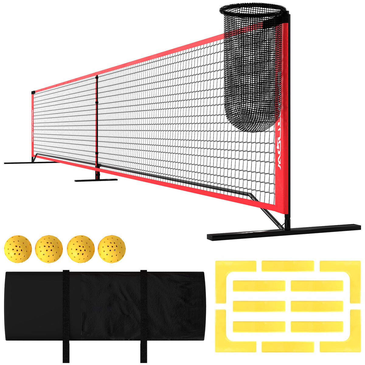 SPORTNOW Pickleball-Set mit Netz, Ständer, Bällen, Stahl, Kunststoff, Rot