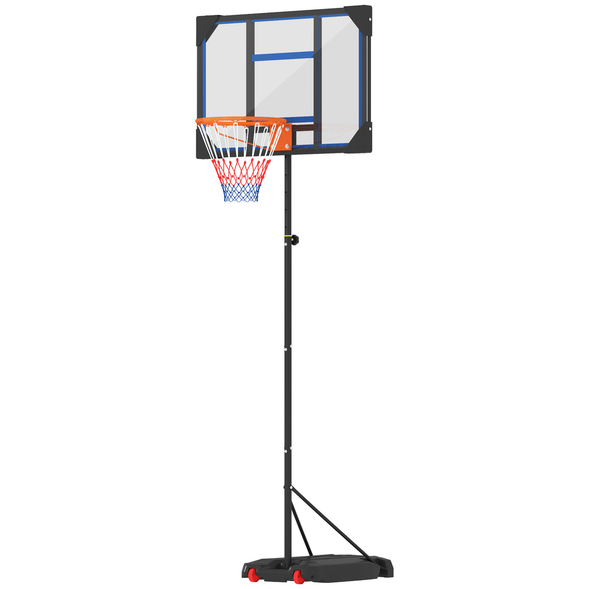 AIYAPLAY Basketballkorb für Kinder, höhenverstellbar von 210-260 cm, Outdoor und Indoor mit Rädern, Standfuß, Blau