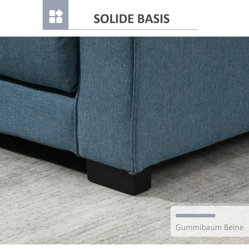 HOMCOM Schlafsofa Klappsofa 2-Sitzer Stoffsofa Bettsofa Sofa mit Schlaffunktion Sofagarnitur Leinen-Touch Gummiholz Blau 147,5 x 75 x 85 cm