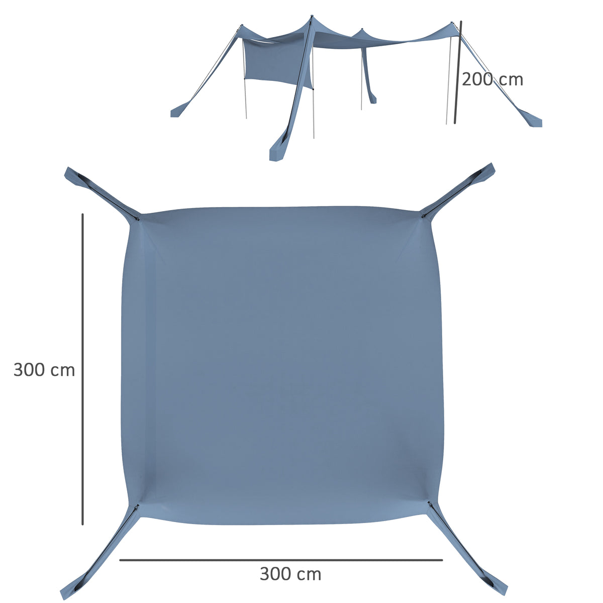 Outsunny Sonnensegel, wasserdicht, anpassbar, leicht, faltbar, Stahltützen, 3x3x2m, Blau