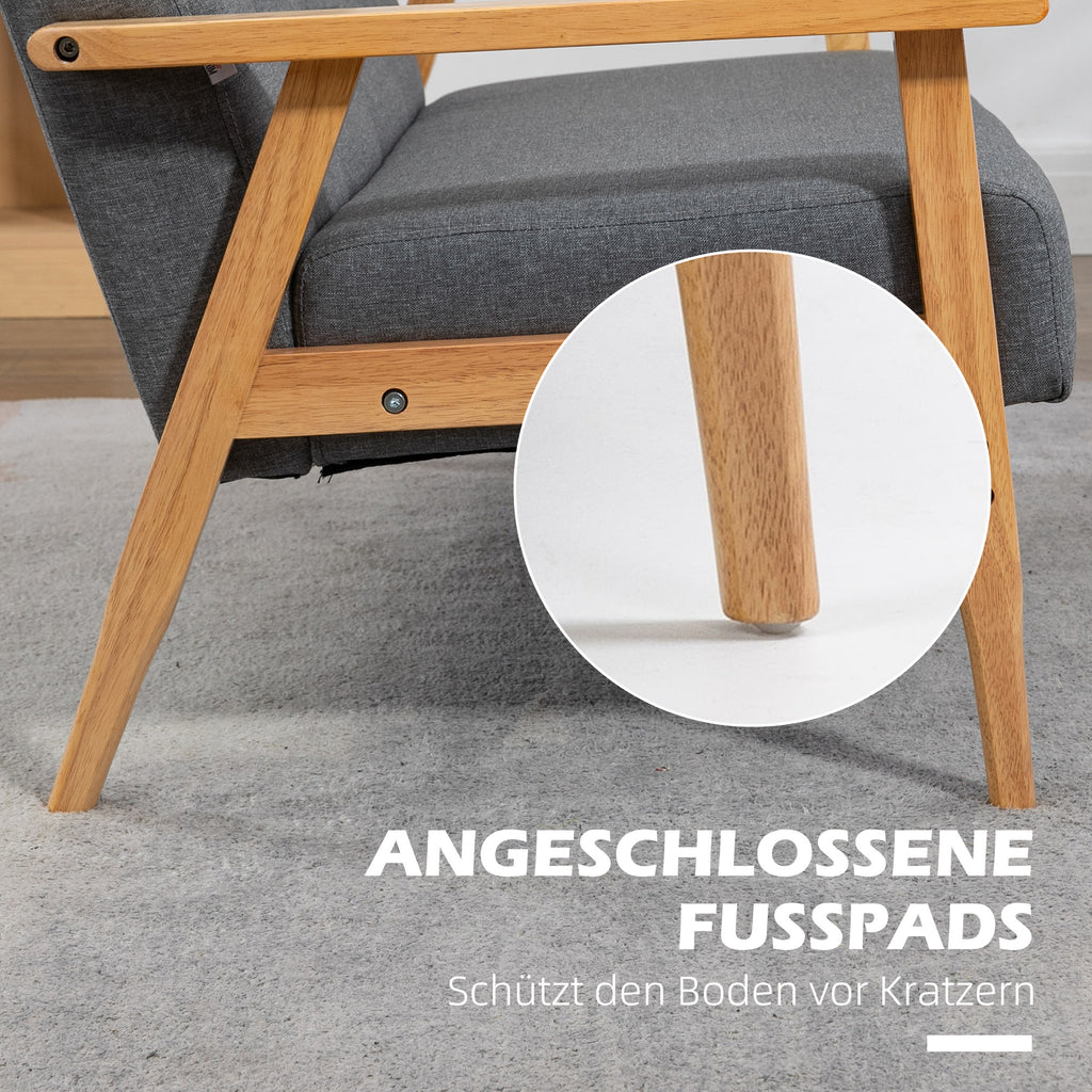 HOMCOM Dreisitzer-Polstersofa, Kautschukholz, 154,5 x 69,5 x 73 cm, Grau