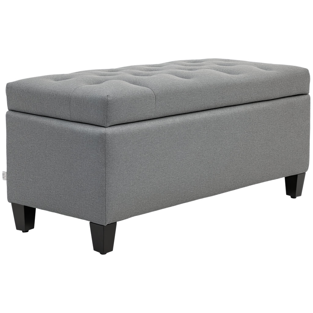 HOMCOM Sitzbank, Polsterbank mit Stauraum, leinenartiges Polyester, Kautschukholz, 100 x 40 x 44 cm, Hellgrau