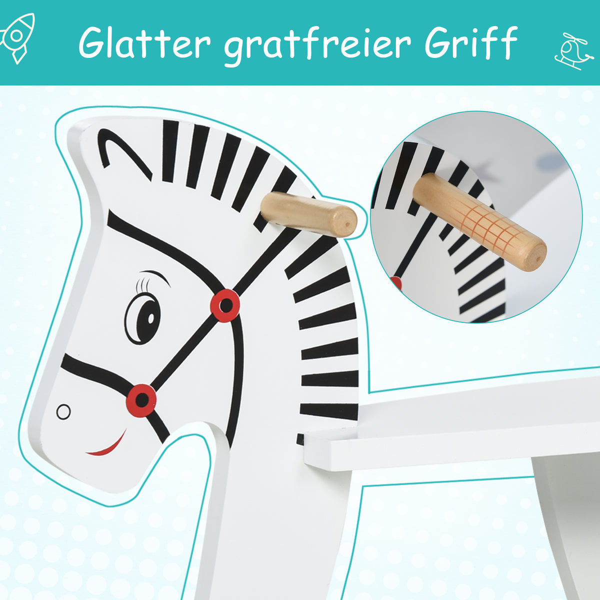 HOMCOM Kinder Schaukelpferd aus Holz Schaukeltier Schaukelspielzeug Pferd Kinderschaukel mit Haltegriffe für 1-3 Jahre Weiß  68 x 26,5 x 48 cm