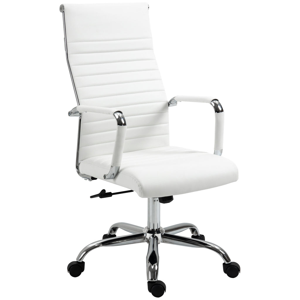 Vinsetto Bürostuhl ergonomischer Schreibtischstuhl mit Wippfunktion Chefsessel höhenverstellbarer Drehstuhl gepolstert Kunstleder Schaumstoff Weiß 54 x 62 x 104-114 cm