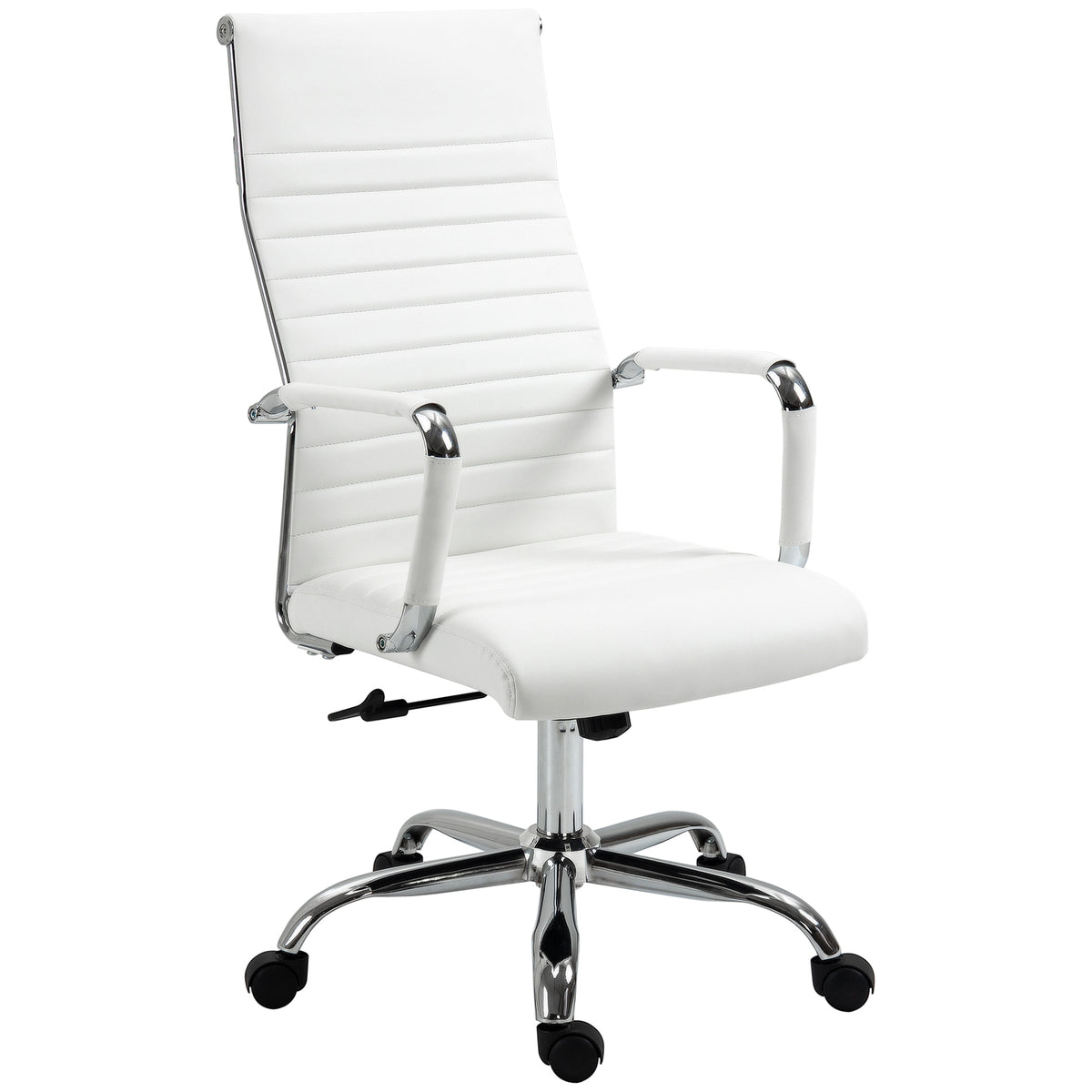Vinsetto Bürostuhl ergonomischer Schreibtischstuhl mit Wippfunktion Chefsessel höhenverstellbarer Drehstuhl gepolstert Kunstleder Schaumstoff Weiß 54 x 62 x 104-114 cm