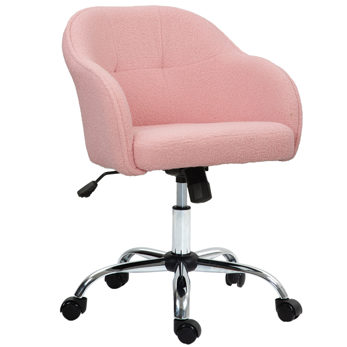 HOMCOM Homeoffice Stuhl, Ergonomisch Schreibtischstuhl mit Wippfunktion, Teddysamtoptik 56 x 61 x 86 cm Rosa