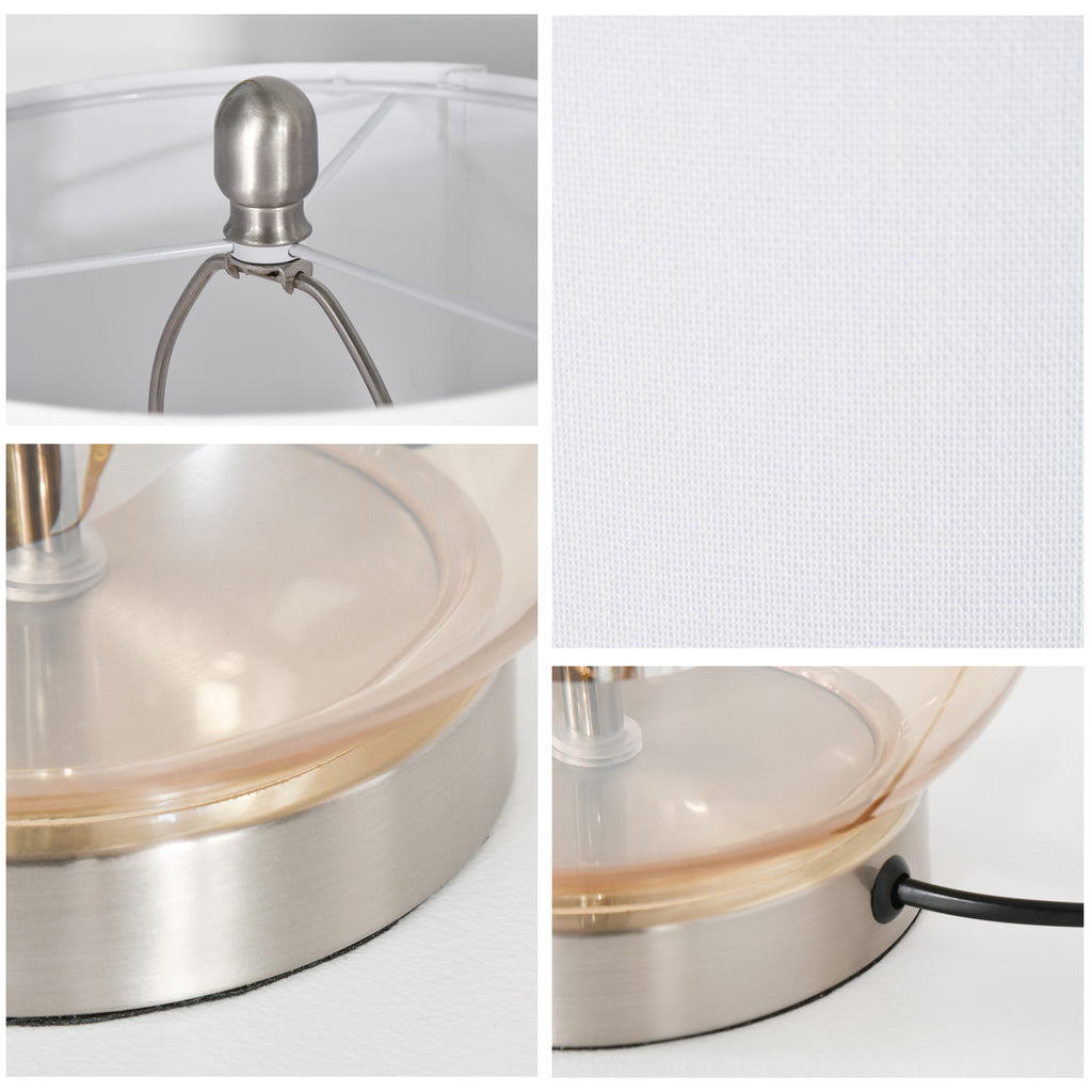 HOMCOM 2-Set Tischlampen Tischleuchten E27-Fassung Nachttischlampe 40 W Glas Leinen Stahl Bernstein Ø30 x 56H cm
