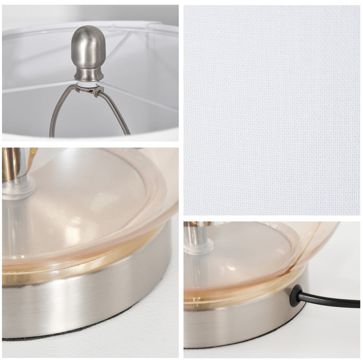 HOMCOM 2-Set Tischlampen Tischleuchten E27-Fassung Nachttischlampe 40 W Glas Leinen Stahl Bernstein Ø30 x 56H cm
