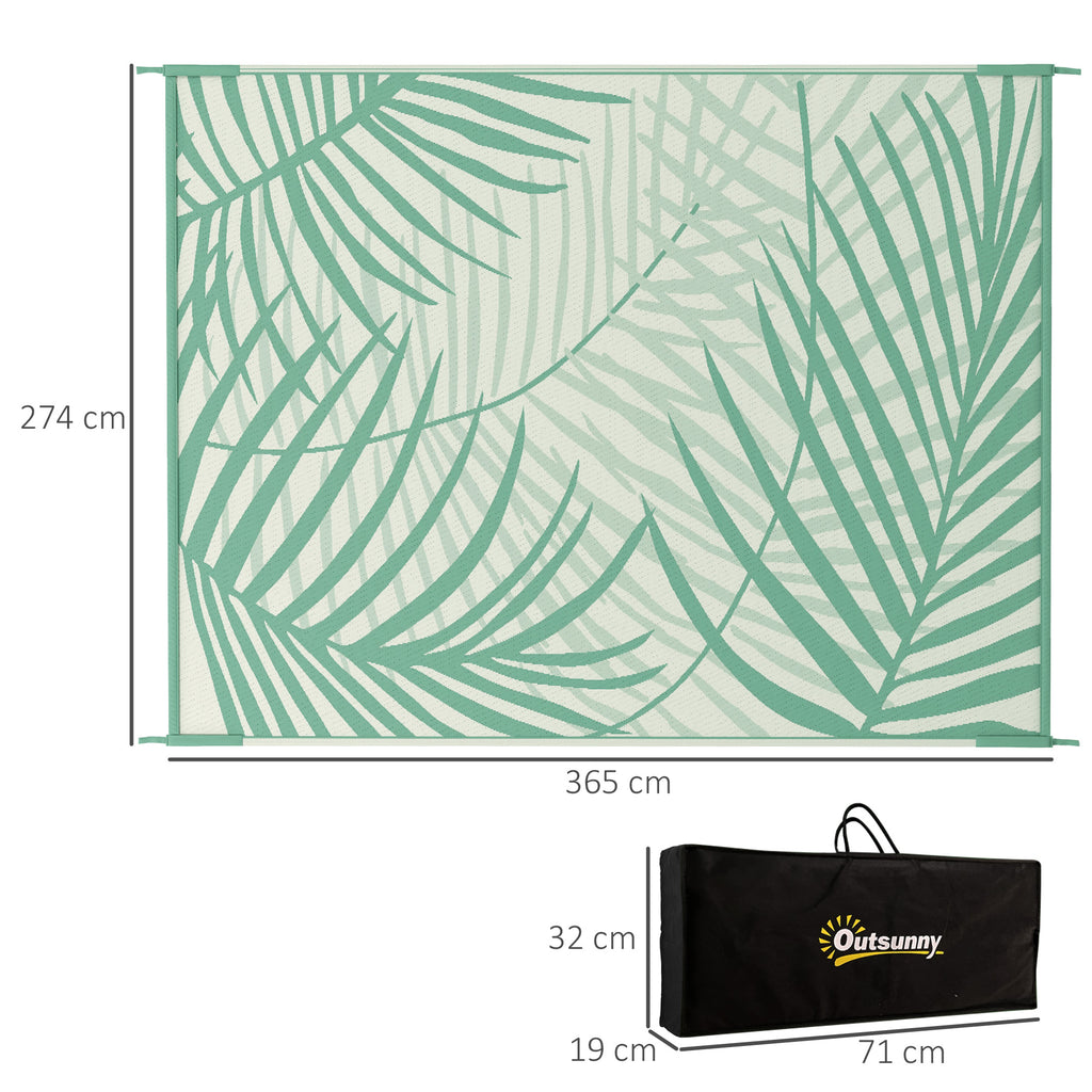 Outsunny Outdoorteppich Terrassenteppich, wetterbeständig, modernes Design, 365 cm x 274 cm x 0,3cm, Grün + Creme
