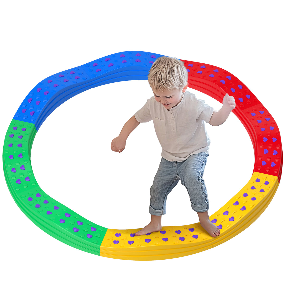 AIYAPLAY Balance Beam für Kinder 8 Steine mit gewellten Stufen Oberfläche rutschfest und Bodenmatte