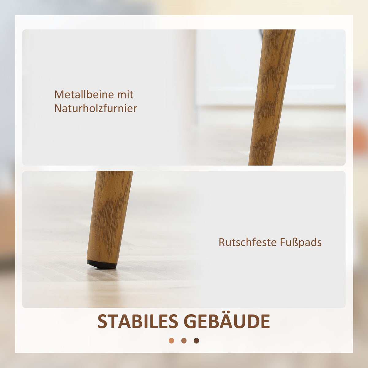 HOMCOM Esszimmerstuhl 4er-Set, Metallbeine in Holzoptik, rutschfeste Füße, bis 120 kg, Weiß/Holzdekor