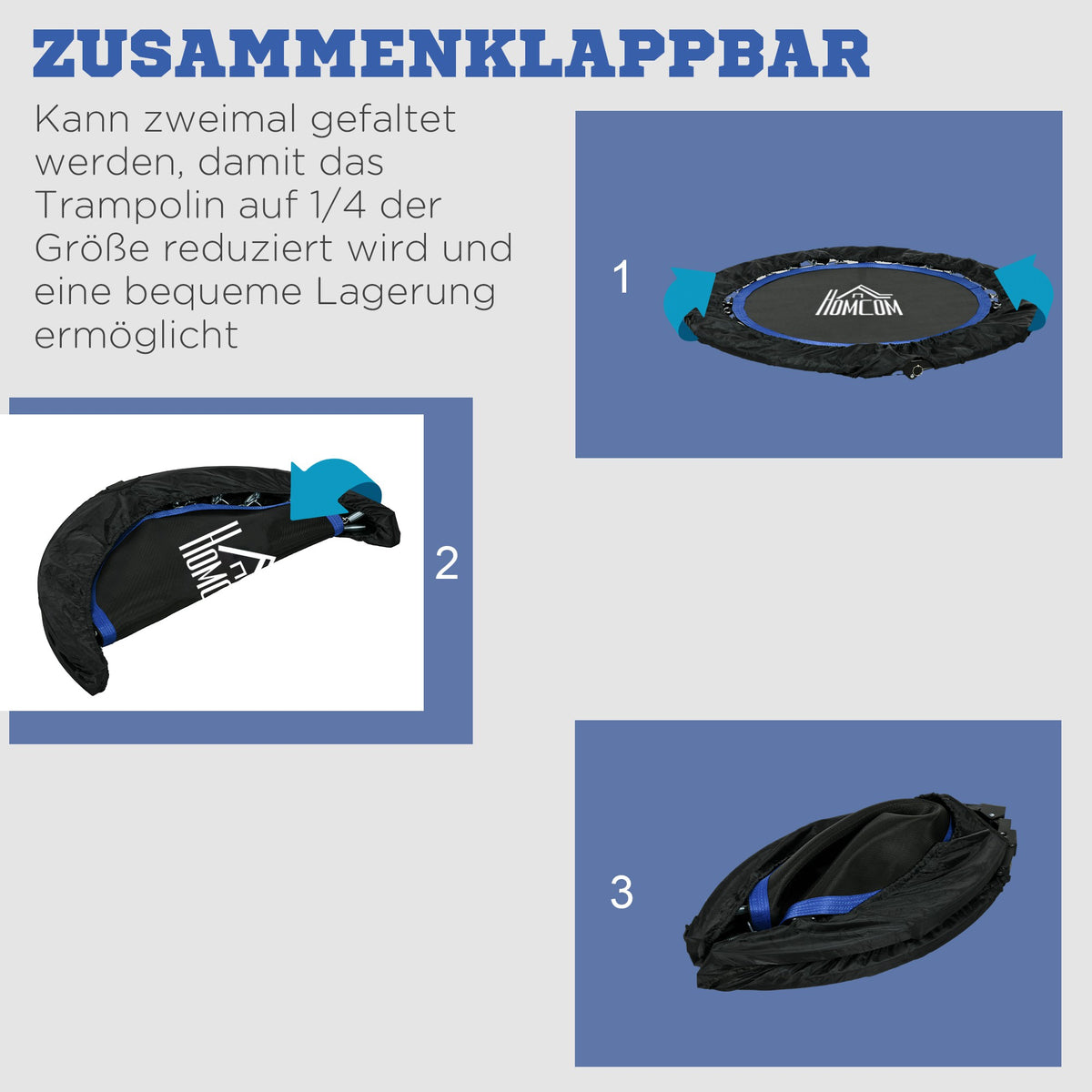 HOMCOM Fitnesstrampolin, klappbar, verstellbarer Haltegriff, Ø102x123H cm, bis 100 kg, Schwarz/Blau