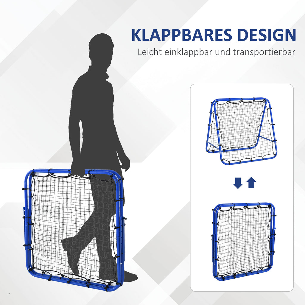 HOMCOM Rebounder für Fußball, verstellbar Prellwand mit 5 Winkelpositionen und Rückprallwand Netz, 100 x 95cm Kickback Tor Fußballtor für Jugendliche, Rückprallwand für Handball Training, Blau