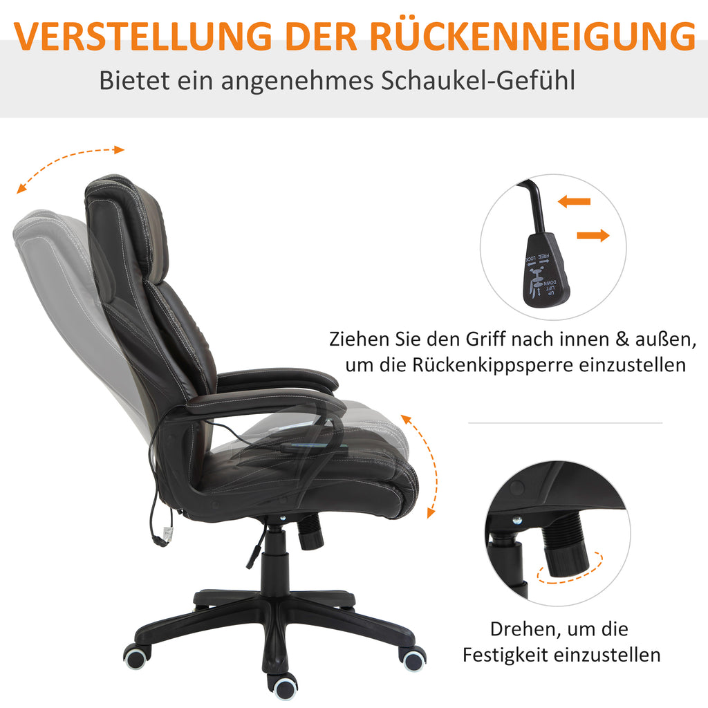 Vinsetto Bürostuhl mit Massagefunktion, höhenverstellbarer Chefsessel, ergonomischer Drehstuhl, 6 Vibrationspunkte, Braun