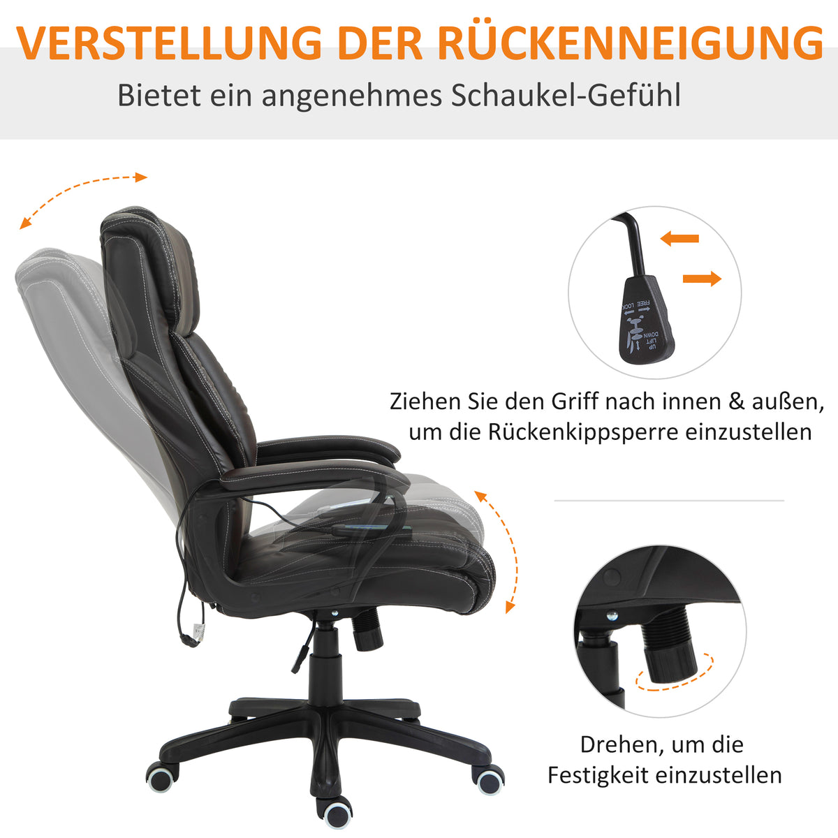 Vinsetto Bürostuhl mit Massagefunktion, höhenverstellbarer Chefsessel, ergonomischer Drehstuhl, 6 Vibrationspunkte, Braun