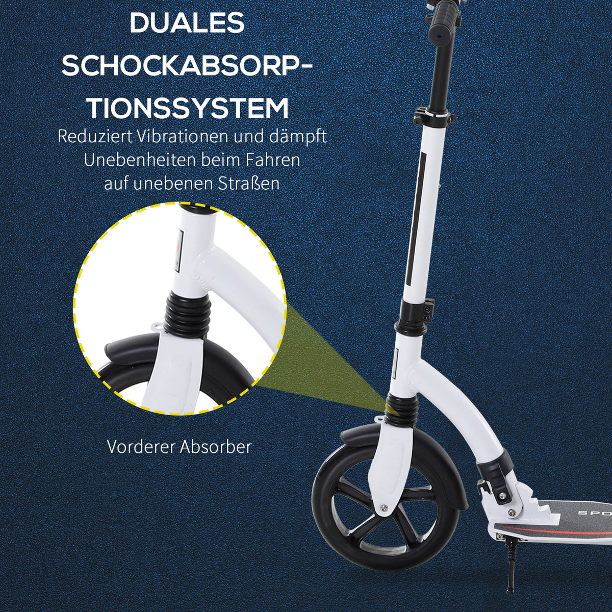 HOMCOM Kinderscooter, Kickscooter mit Stoßdämpfung, Tretroller, Klappbar und Höheverstellbar, ab 14 Jahren, Aluminium, Weiß, 92,5 x 37,5 x 82-97 cm