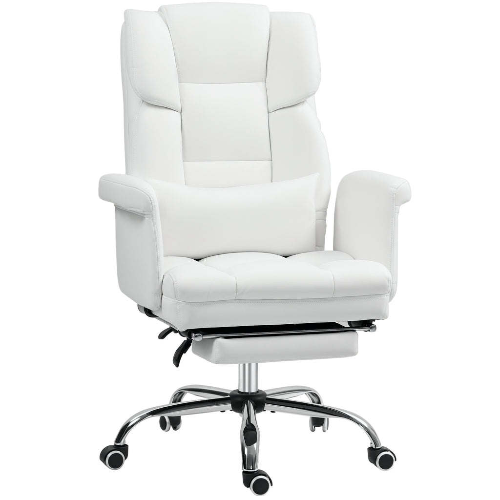 HOMCOM Ergonomischer Bürostuhl, höhenverstellbar 48-56 cm, neigbare Rückenlehne, Fußstütze, Weiß