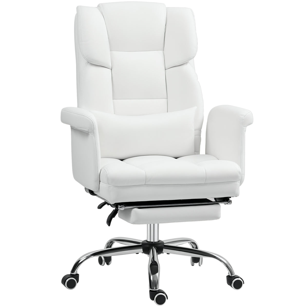 HOMCOM Ergonomischer Bürostuhl, höhenverstellbar 48-56 cm, neigbare Rückenlehne, Fußstütze, Weiß