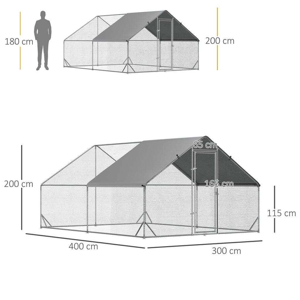 PawHut Hühnerstall, Freilaufgehege, Geflügelstall mit Schattendach, Freigehege für 4-6 Hühner, Enten Kaninchen, 3 x 2 x 2 m