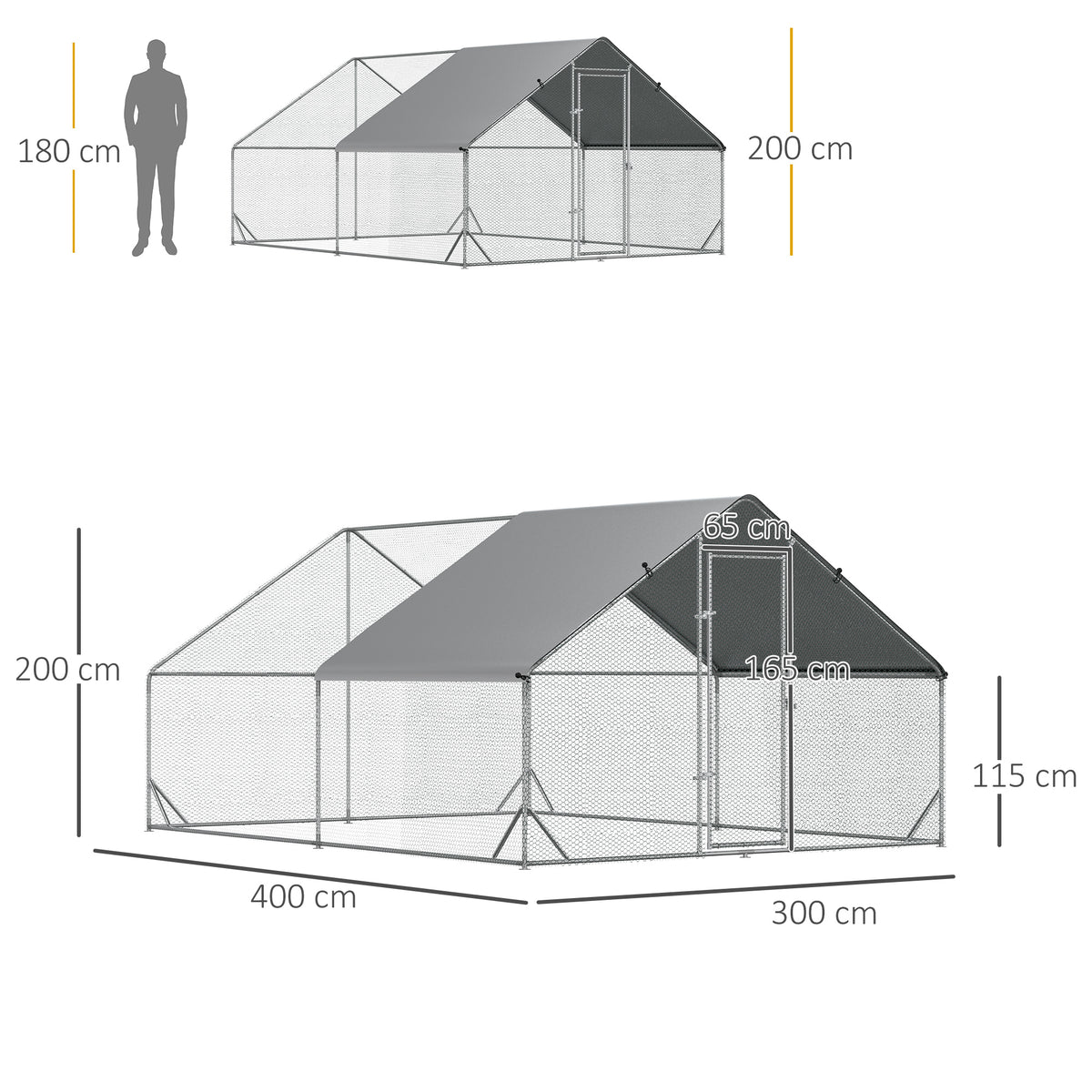 PawHut Hühnerstall, Freilaufgehege, Geflügelstall mit Schattendach, Freigehege für 4-6 Hühner, Enten Kaninchen, 3 x 2 x 2 m