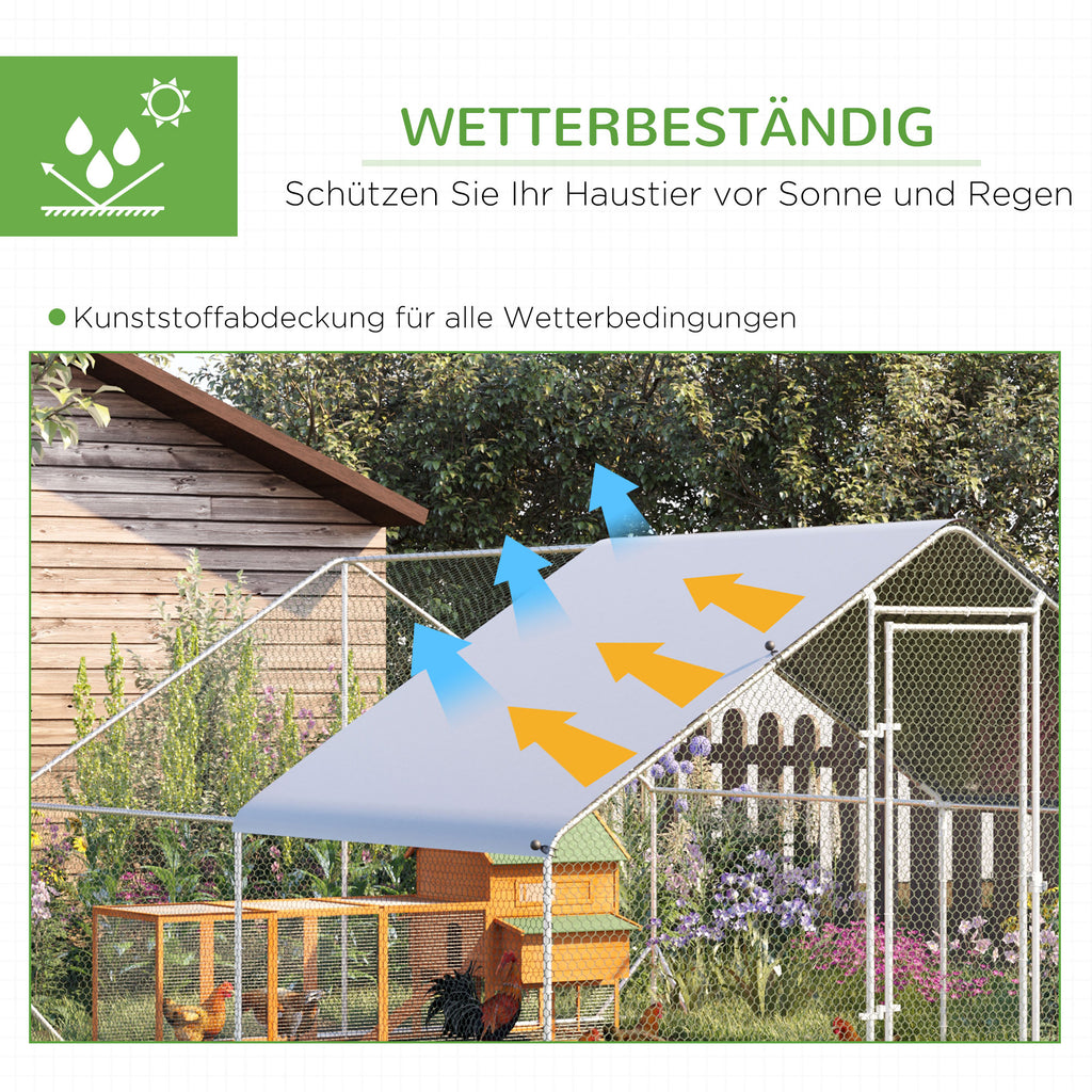PawHut Hühnerstall, Freilaufgehege, Geflügelstall mit Schattendach, Freigehege für 4-6 Hühner, Enten Kaninchen, 3 x 2 x 2 m