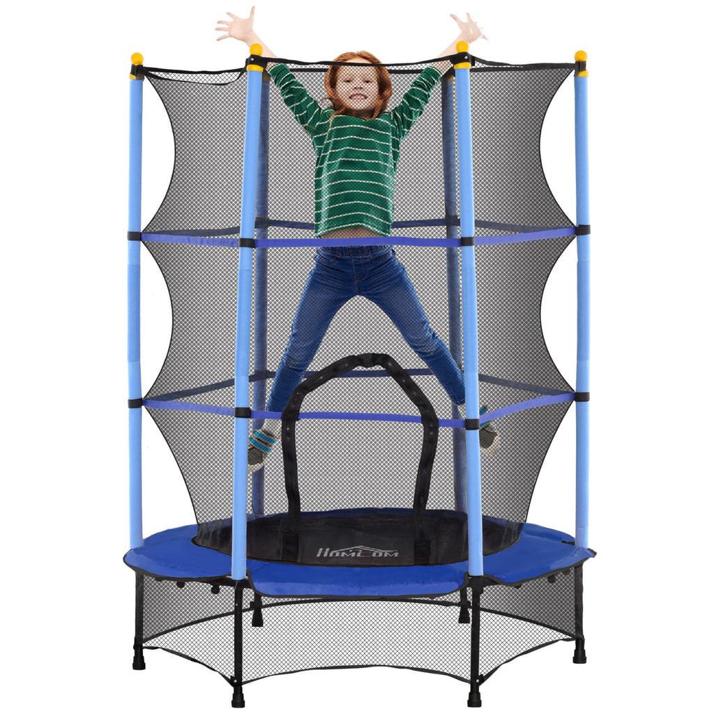 HOMCOM Trampolin für Kinder, Ø140 cm, mit Sicherheitsnetz, für innen und außen, Stahl, Kunststoff, belastbar bis 50 kg, Blau