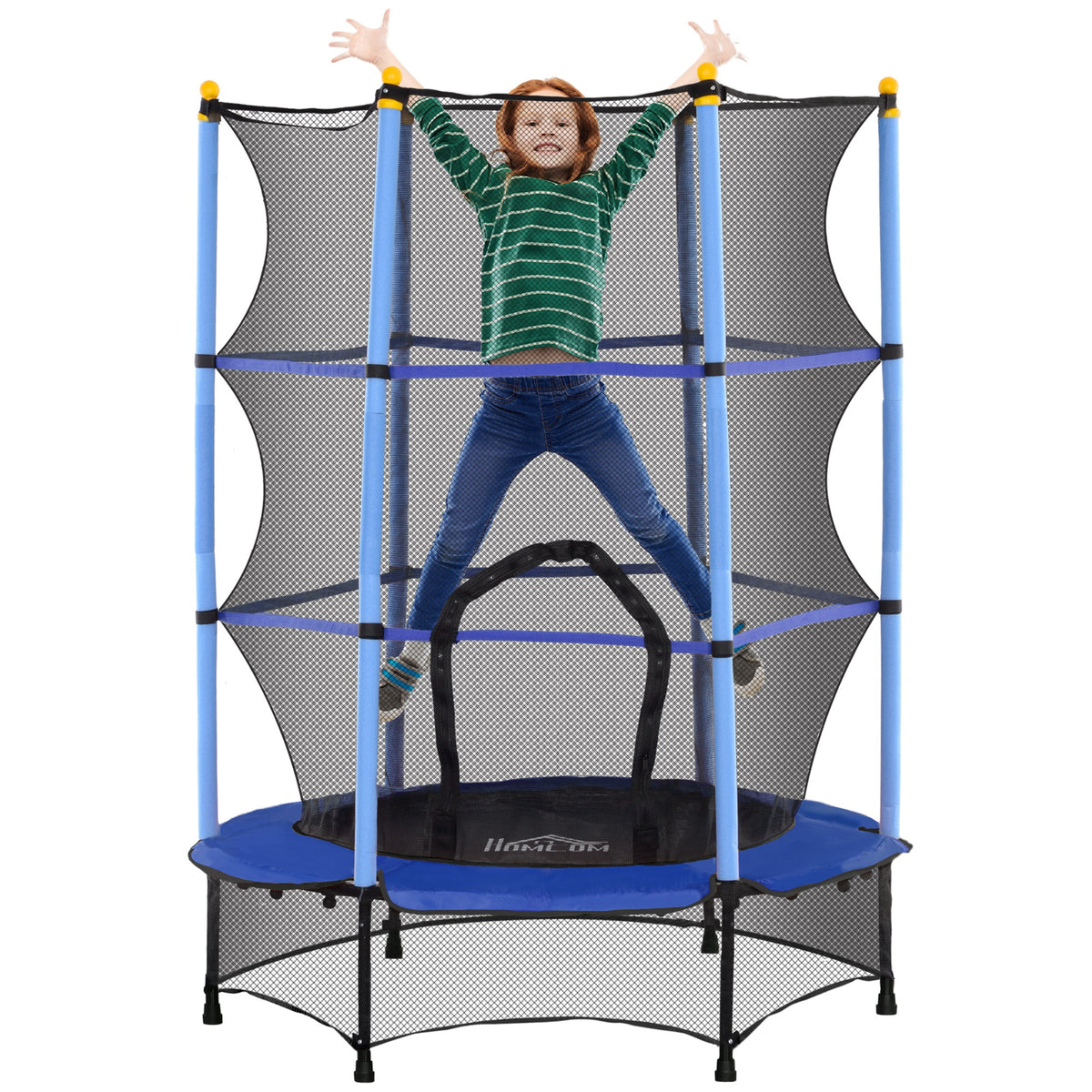HOMCOM Trampolin für Kinder, Ø140 cm, mit Sicherheitsnetz, für innen und außen, Stahl, Kunststoff, belastbar bis 50 kg, Blau