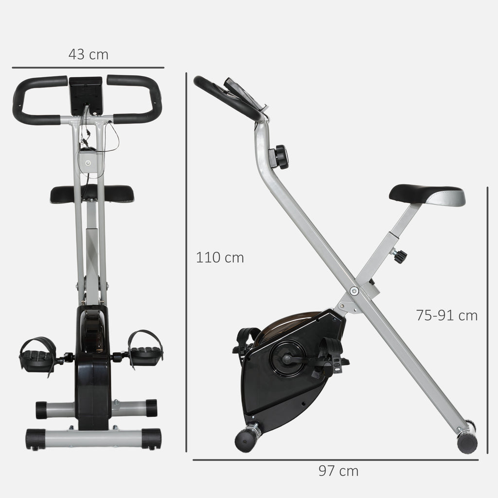 SPORTNOW Klappbares Heimtrainer-Fahrrad, leise mit 8-stufigem magnetischem Widerstand, verstellbarem Sitz, LCD-Bildschirm, Grau