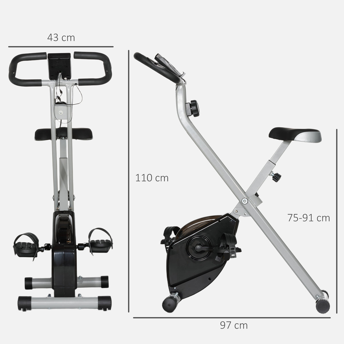 SPORTNOW Klappbares Heimtrainer-Fahrrad, leise mit 8-stufigem magnetischem Widerstand, verstellbarem Sitz, LCD-Bildschirm, Grau