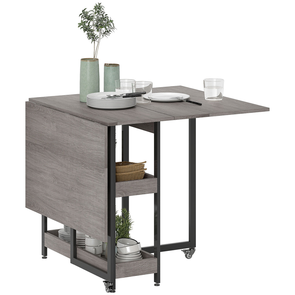 HOMCOM Klappbarer Esstisch im Industriedesign, für bis zu 4 Personen, offene Regale, flexibel, Metall, Spanplatte, Grau