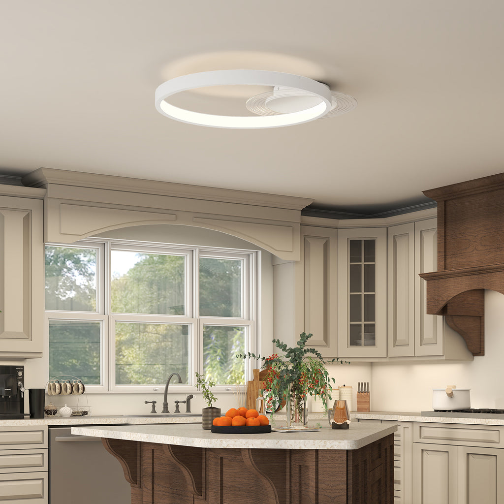 HOMCOM Deckenlampe, Deckenleuchte mit Zwei-Ring-Design, Rund 50 x 40 x 7,4 cm, Weiß