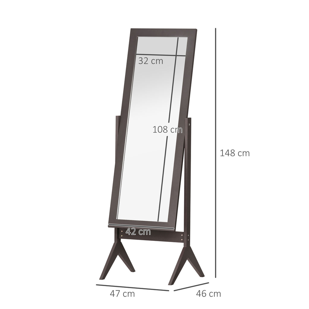 HOMCOM Standspiegel Ganzkörperspiegel Schminkspiegel Erhöhte Füße Pflegeleicht MDF Kaffee 47 x 46 x 148 cm