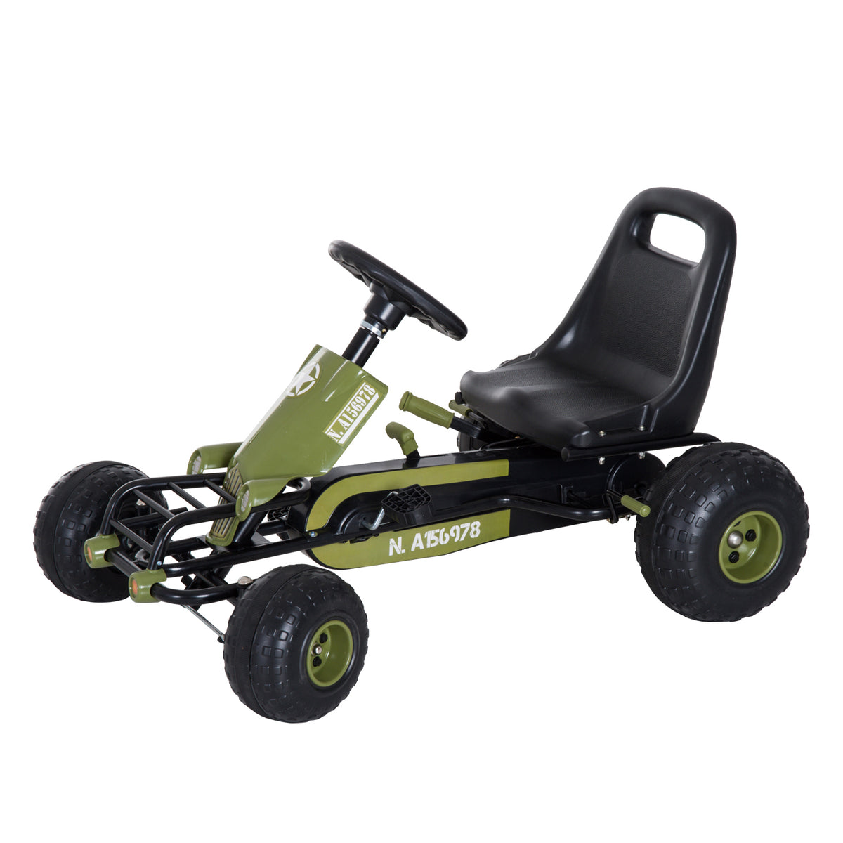 HOMCOM Go Kart Tretauto Tretfahrzeug mit Handbremse, Vor- und Rückwärtsgang, Kinderfahrzeug Kettcar Tretfahrzeug mit Verstellbarem Sitz für Kinder 3-6 Jahren, 99 x 65 x 56cm Grün