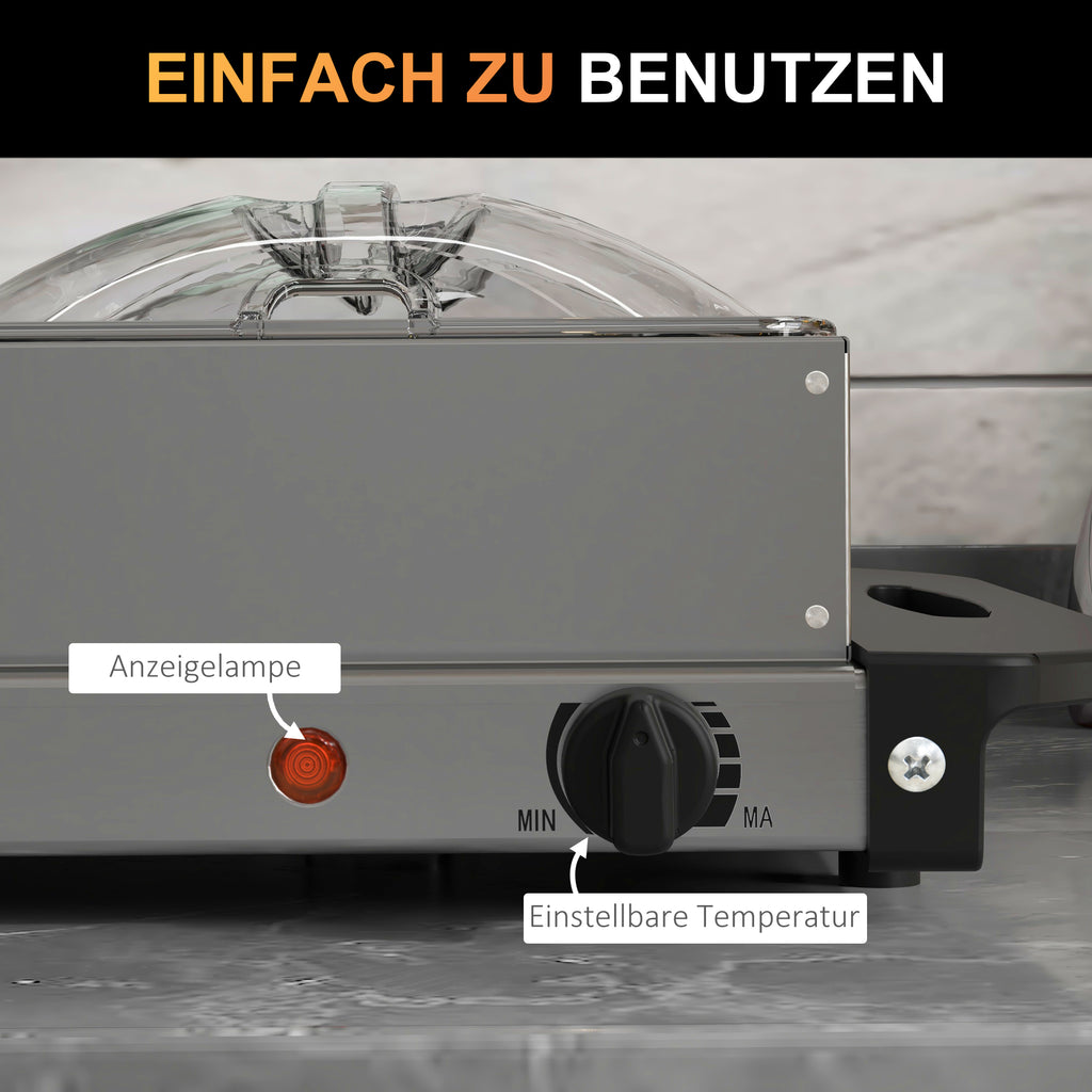 HOMCOM 2-in-1 Buffetwärmer 6,8L Warmhalteplatte 300 Watt Edelstahl Speisewärmer Silber