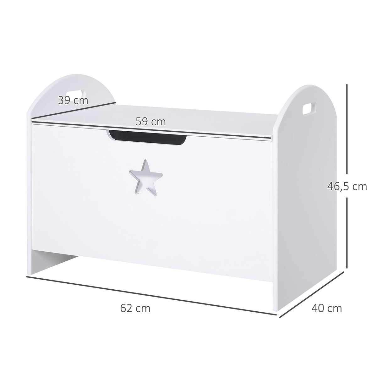HOMCOM Spielzeugkiste aus Holz Sitzbank für Kinder Sitztruhe Aufbewahrungsbox für Kinderzimmer Bücher Spielzeug Spieltruhe für Kinder Sicherheitsscharnier Weiß 62 x 40 x 46,5 cm