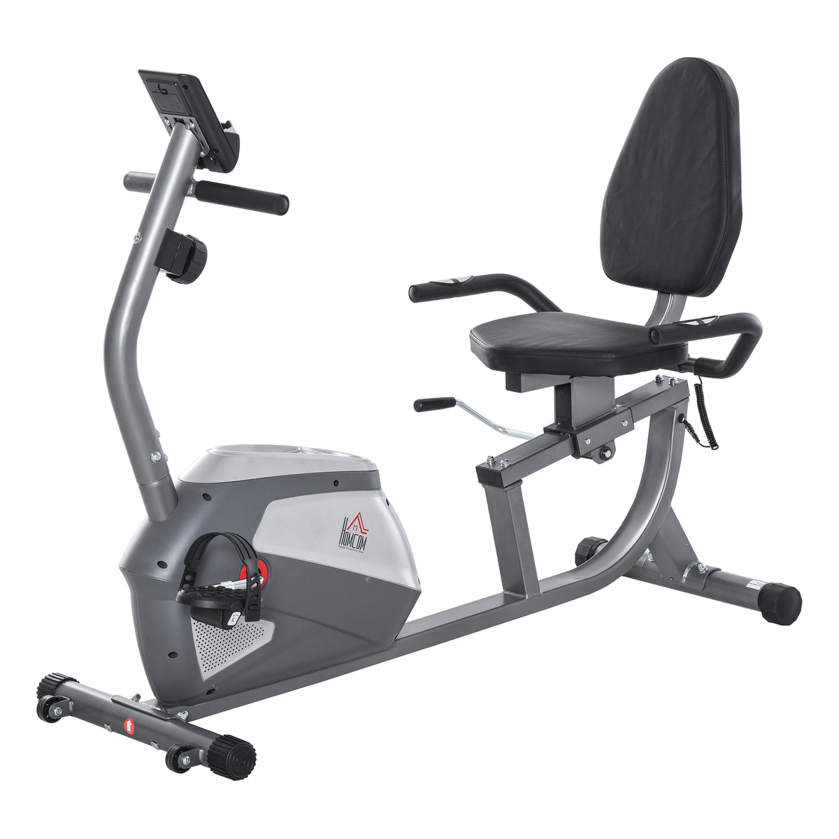 HOMCOM Liegeergometer mit LCD-Anzeige 8 stufig einstellbarem Magnetwiderstand Liegeheimtrainer mit Herzfrequenzsensoren, verstellbarer Rückenlehne, Nutzergewicht bis 110 kg für zu Hause Gym