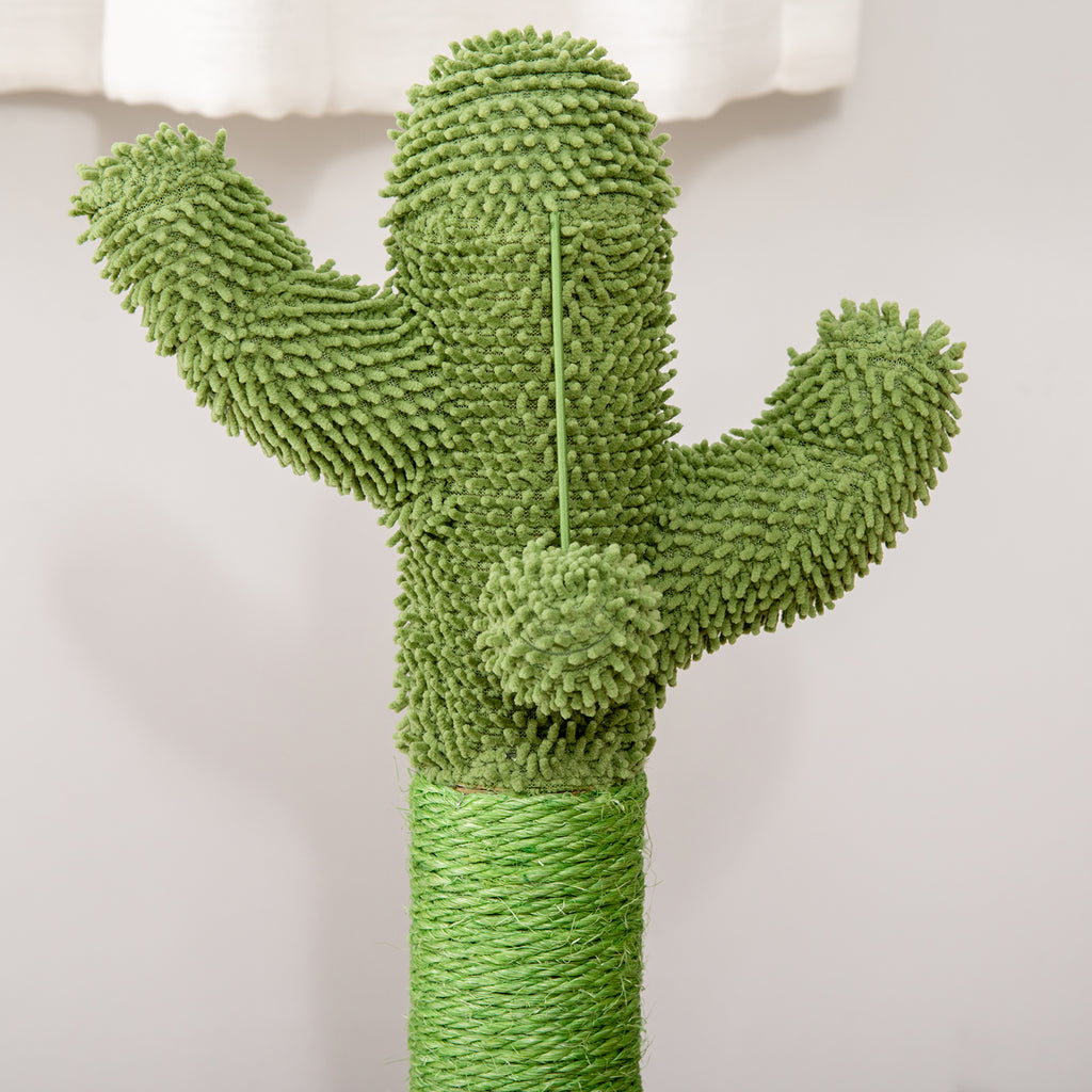 PawHut Katzen Kratzbaum Kaktus Katzenbaum Kiefernholz Sisal Seil Kratzstamm mit Holzkugel-Katzenspielzeug für Katzen 60 cm Hoch Grün+Natur