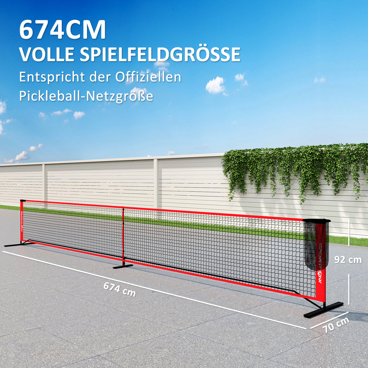 SPORTNOW Pickleball-Set mit Netz, Ständer, Bällen, Stahl, Kunststoff, Rot