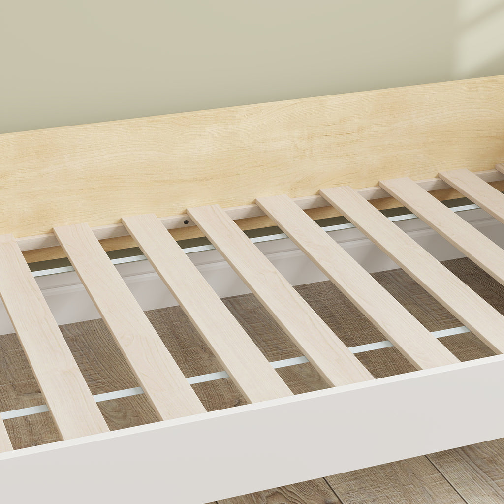 AIYAPLAY Kinderbett Bett mit Lattenrost mit hohen Seitenteilen niedriges Design aus Holz 143,5 x 74 x 40 cm Weiß
