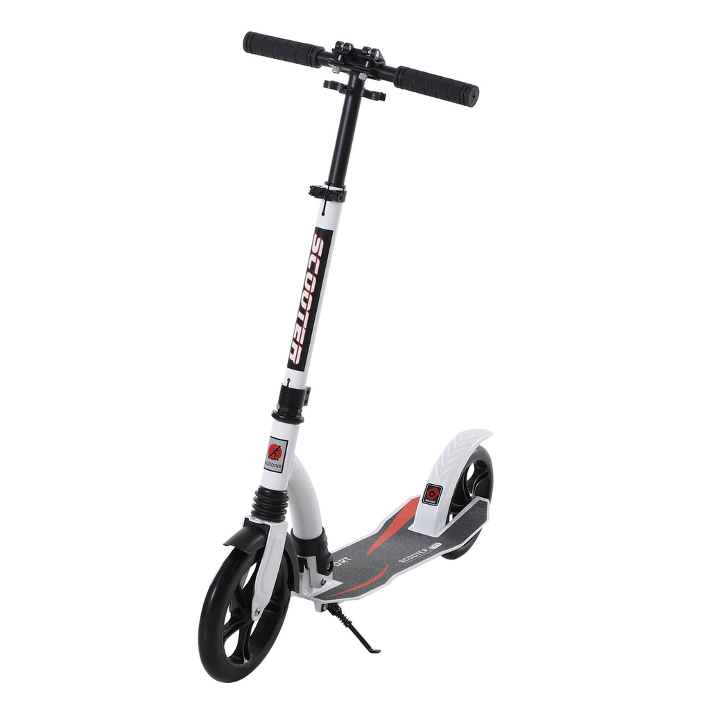 HOMCOM Kinderscooter, Kickscooter mit Stoßdämpfung, Tretroller, Klappbar und Höheverstellbar, ab 14 Jahren, Aluminium, Weiß, 92,5 x 37,5 x 82-97 cm