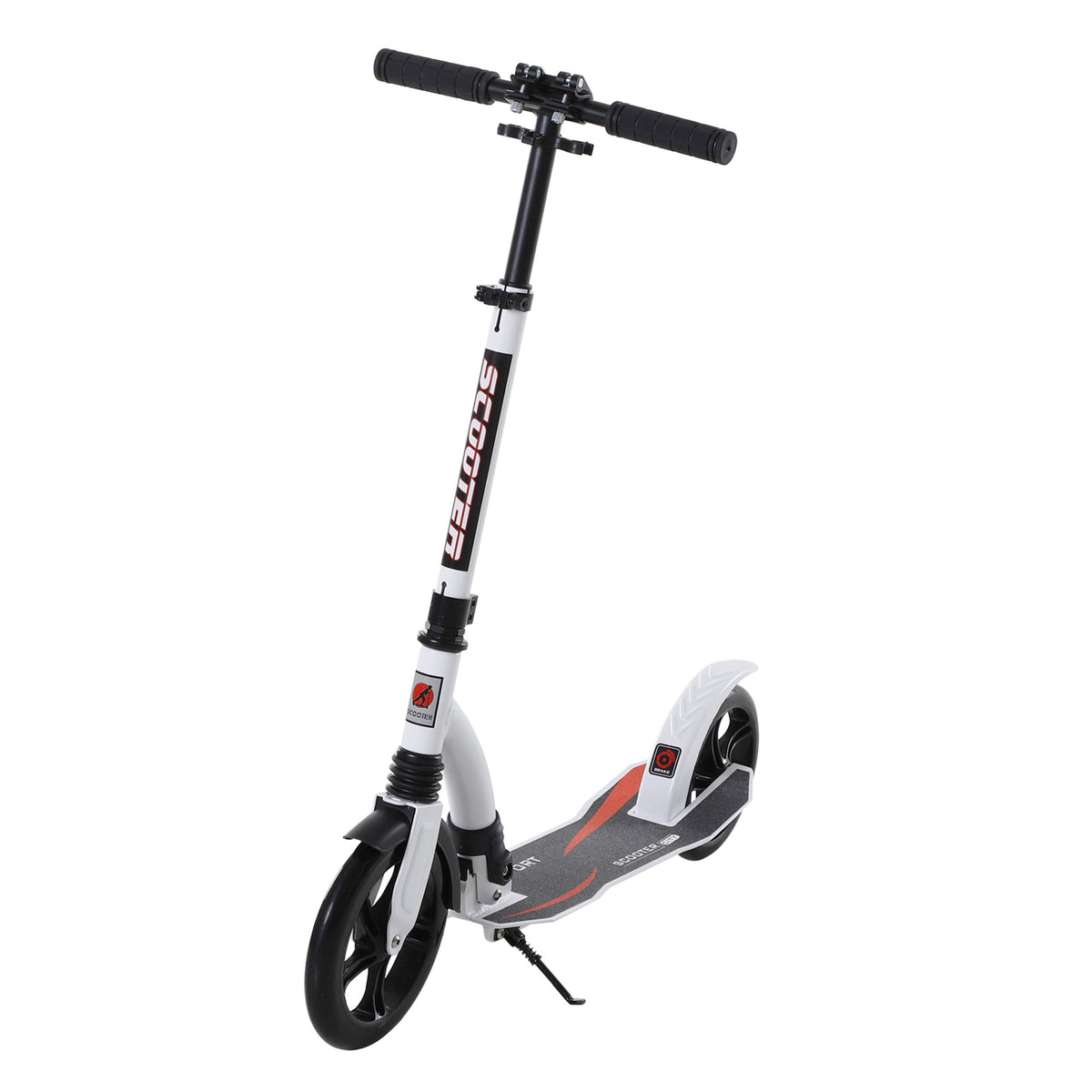 HOMCOM Kinderscooter, Kickscooter mit Stoßdämpfung, Tretroller, Klappbar und Höheverstellbar, ab 14 Jahren, Aluminium, Weiß, 92,5 x 37,5 x 82-97 cm