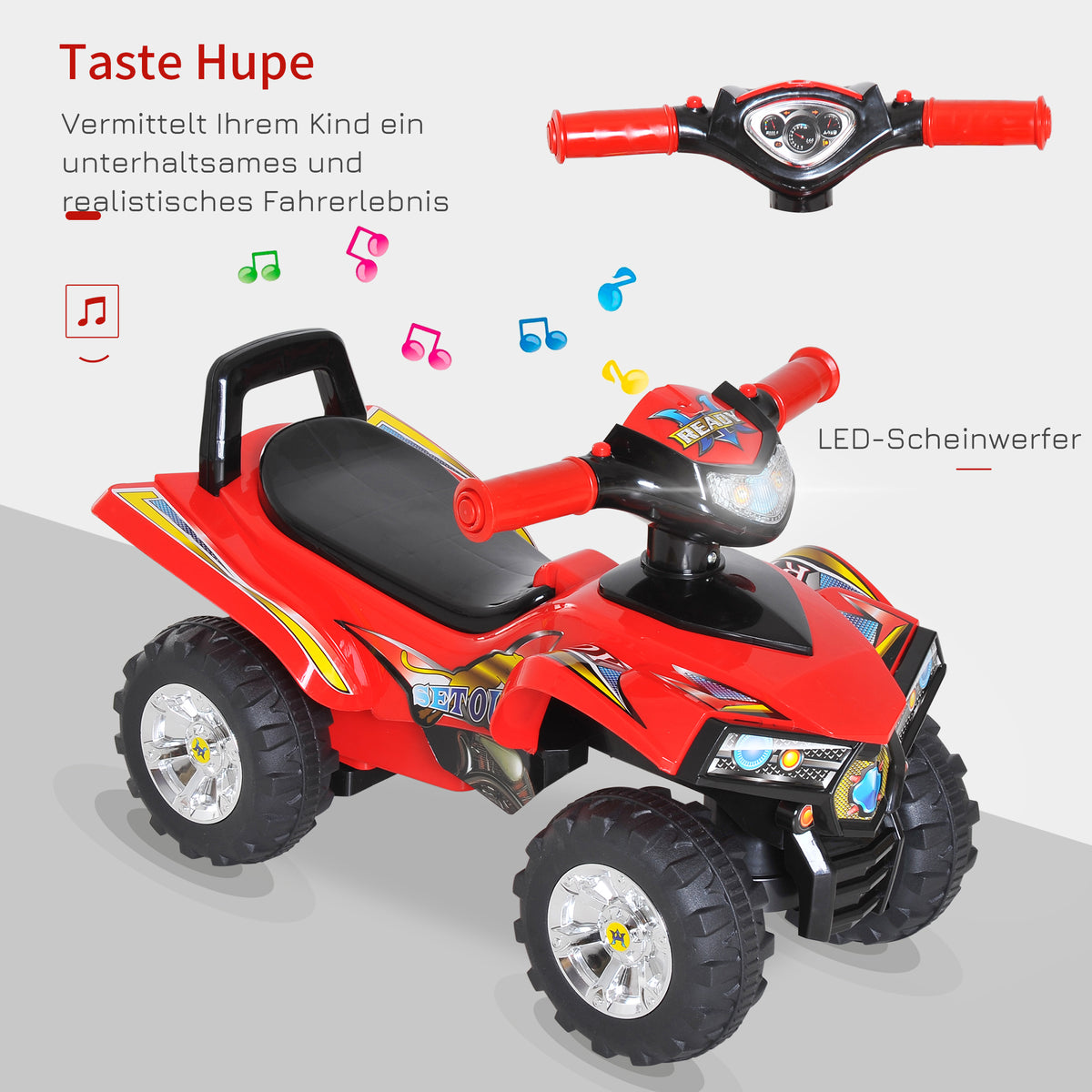 HOMCOM Rutscherauto Rutscherfahrzeug Rutscher Kinder Geländewagen mit Musik Rot L60 x B38 x H42 cm