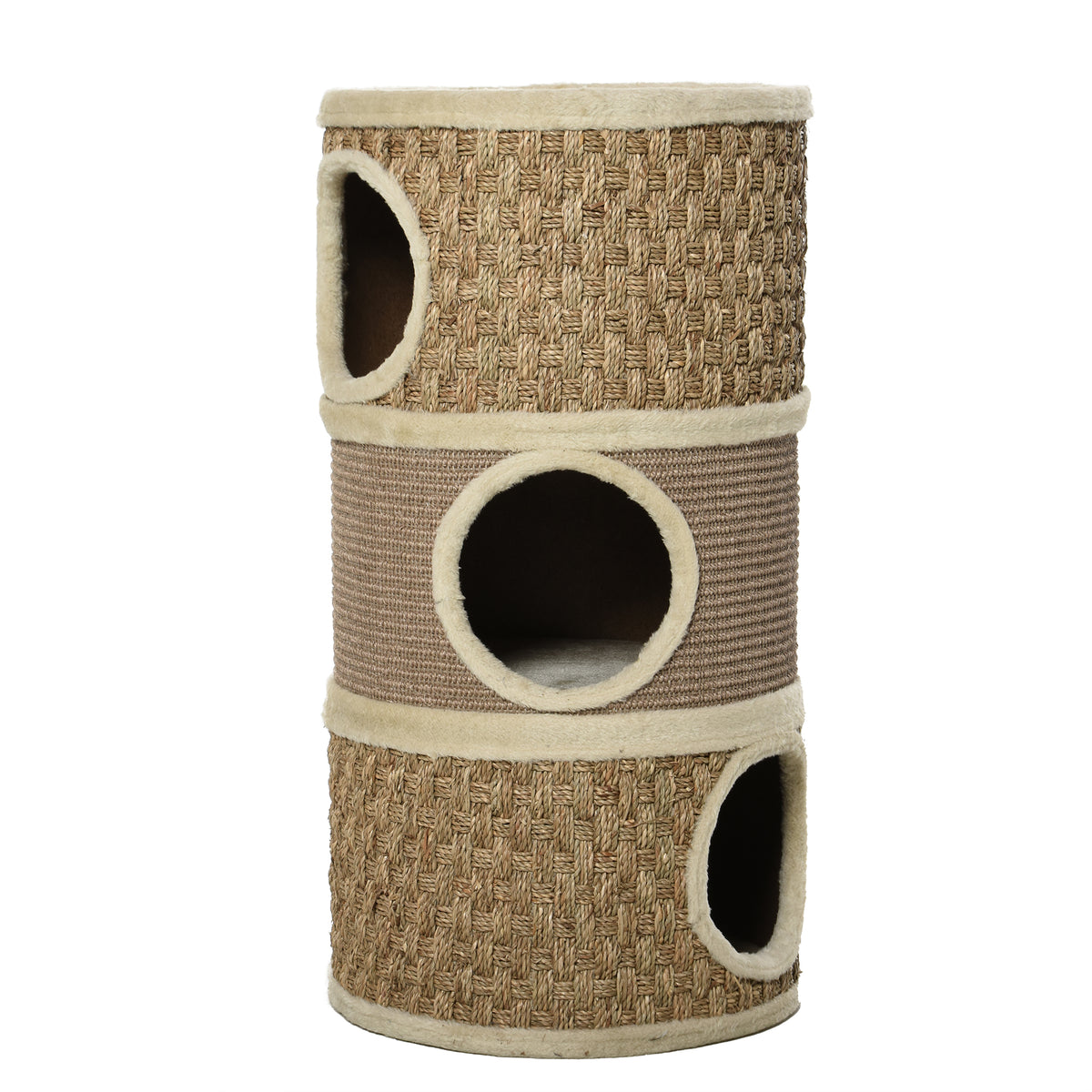 PawHut Kratztonne, Höhe 70 cm, Katzenkratzbaum für katzen 3 Ebenen Katzenbaum Kletterbaum Katzenmöbel mit Sisal Plüsch