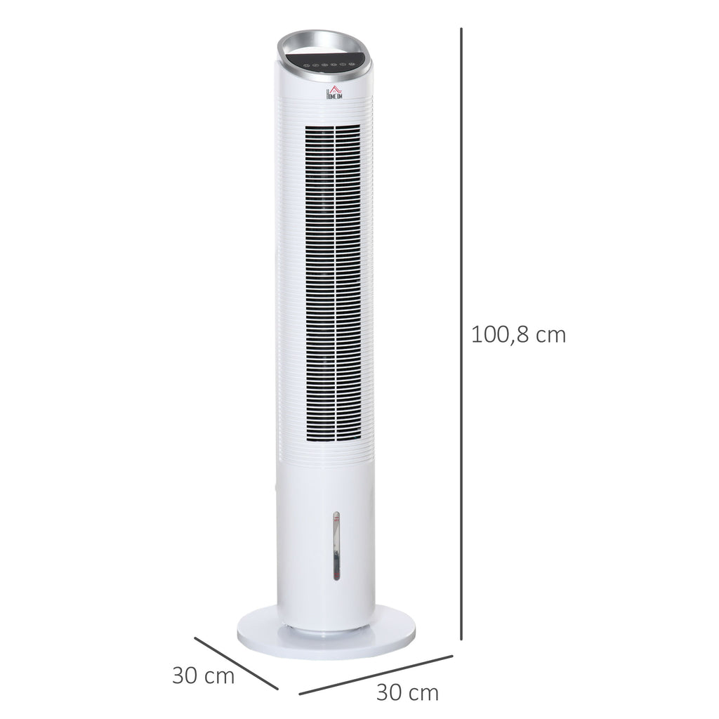 HOMCOM Turmventilator mit Wasserkühlung und Fernbedienung 60W 20㎡ 30 cm x 30 cm x 100,8 cm 3 Modi Weiß