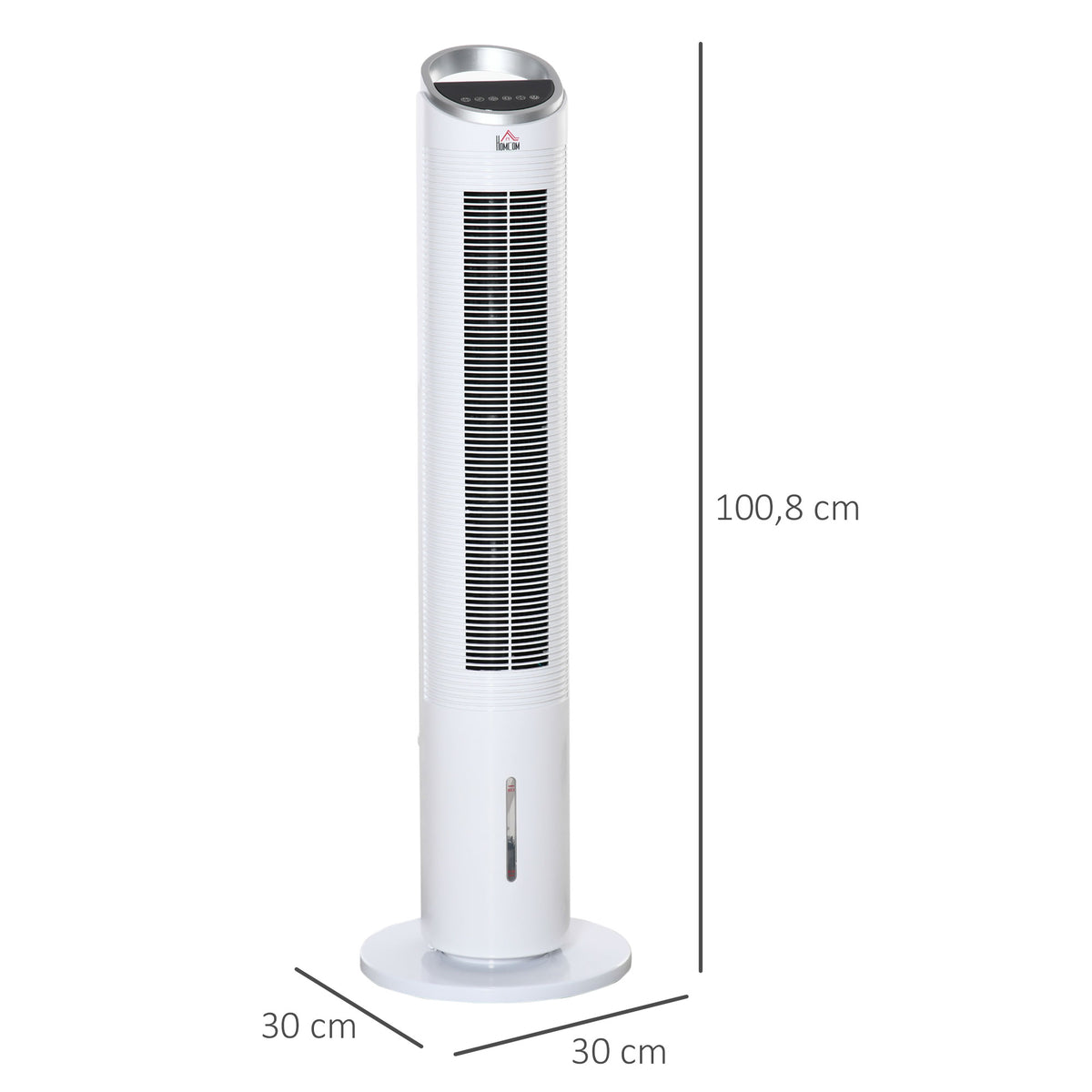HOMCOM Turmventilator mit Wasserkühlung und Fernbedienung 60W 20㎡ 30 cm x 30 cm x 100,8 cm 3 Modi Weiß