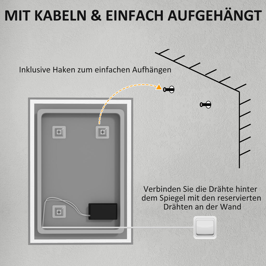 HOMCOM Badspiegel Badezimmerspiegel Wandspiegel LED´s. Berührungsschalter, Weiß