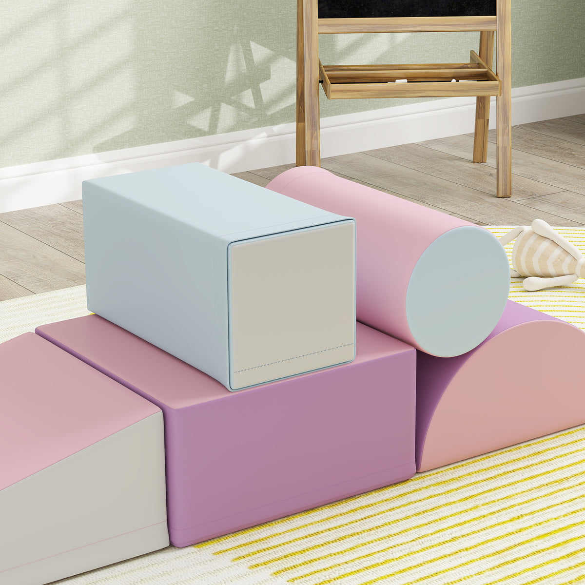 HOMCOM Softbausteine, 5er-Set Schaumstoff-Bausteine für Kinder im Alter von 1-3 Jahren, Kunstleder, Mehrfarbig