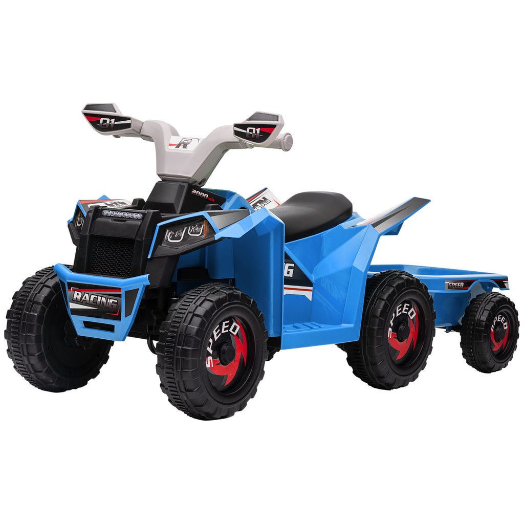 HOMCOM Kinderquad, aufladbar, 2,5 km/h, mit Anhänger, 50 Min. Fahrzeit, für Kinder 1,5 bis 3 Jahre, Blau